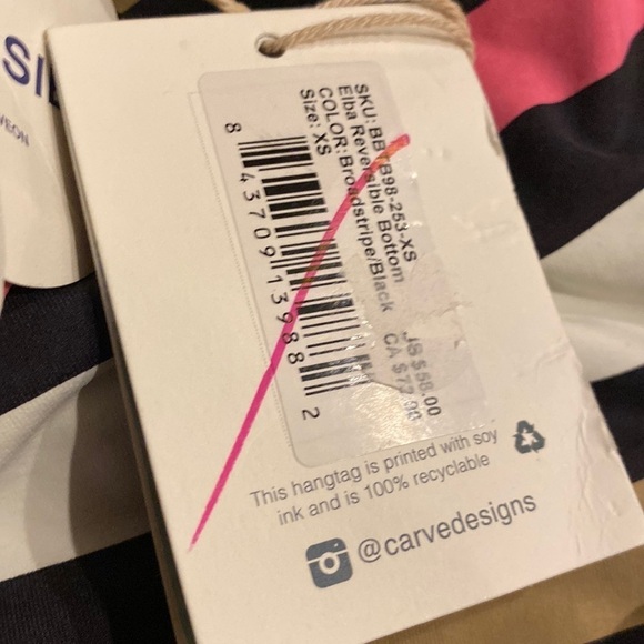 Carve Designs Bikini Bottoms NWT Elba Reversible Broadstripe and Black XS - Picture 6 of 10